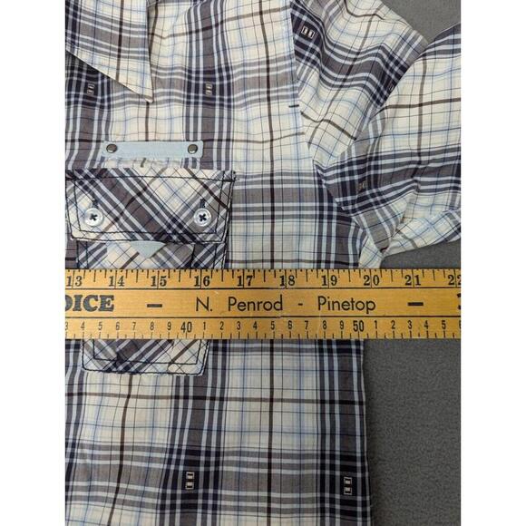 7 Diamonds Shirt Mens M Pearl Snap Short Sleeve Gray Plaid Pockets Western Retro - Picture 3 of 9